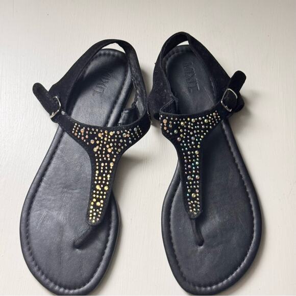 MIXIT Women's  Black with Rhinestone Detailing T Strap Style Sandals Sz 7 - Picture 1 of 8